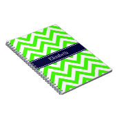 Lime Green LG Chevron Navy Blue Name Monogram Notitieboek (Rechterzijde)