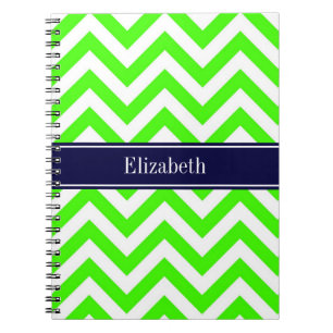 Lime Green LG Chevron Navy Blue Name Monogram Notitieboek