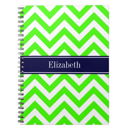 Lime Green LG Chevron Navy Blue Name Monogram Notitieboek (Voorkant)