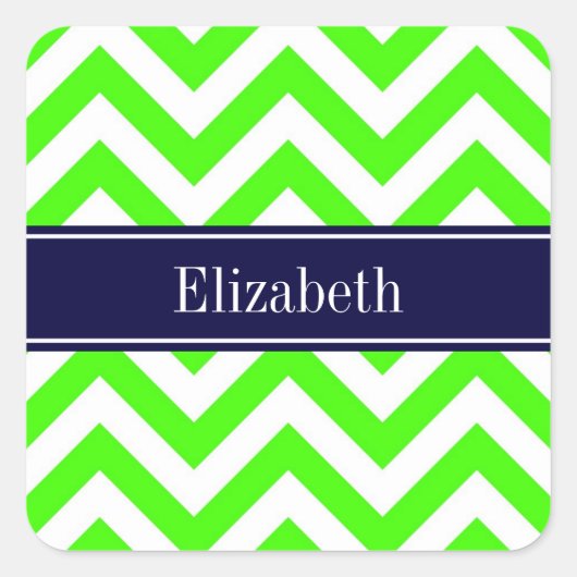 Lime Green LG Chevron Navy Blue Name Monogram Vierkante Sticker (Voorkant)