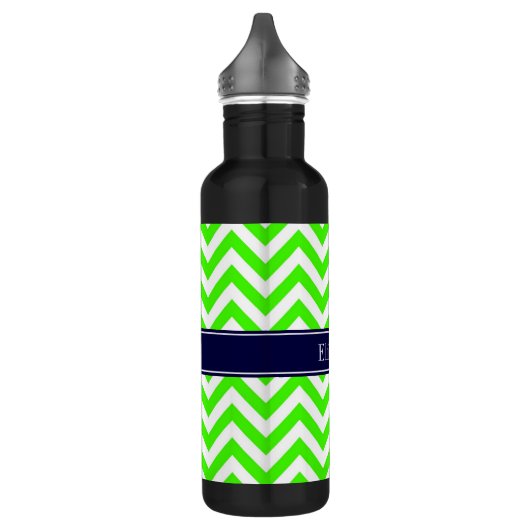 Lime Green LG Chevron Navy Blue Name Monogram Waterfles (Links)