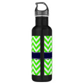 Lime Green LG Chevron Navy Blue Name Monogram Waterfles (Achterkant)