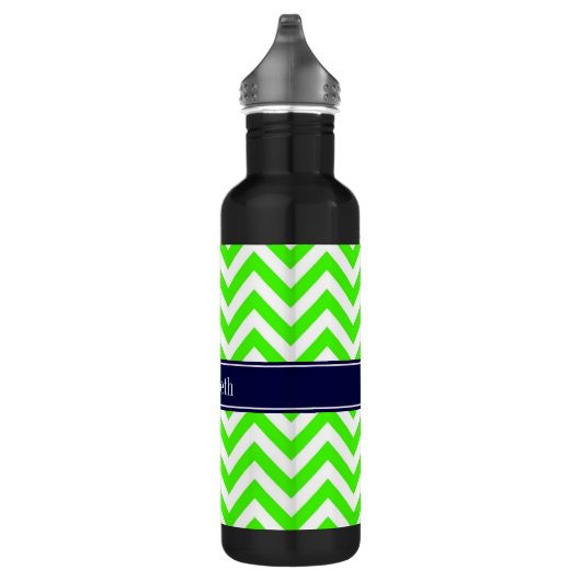Lime Green LG Chevron Navy Blue Name Monogram Waterfles (Rechts)