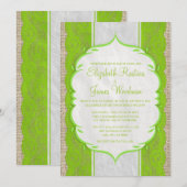Lime Green  Linen Burlap Wedding Invitation Kaart (Voorkant / Achterkant)