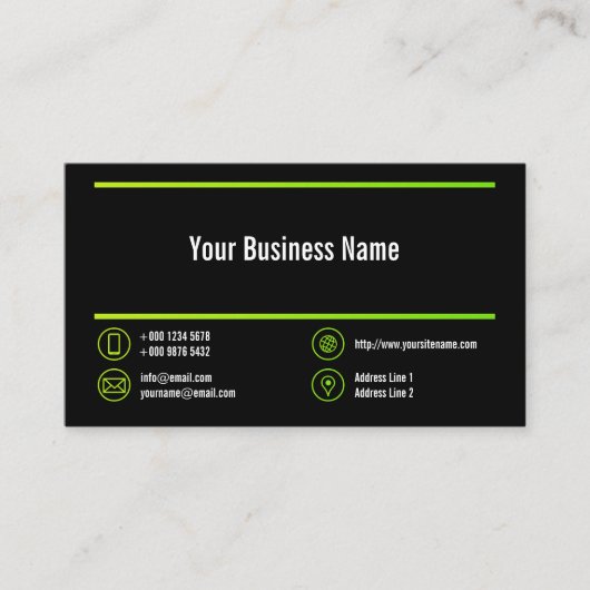 Lime Green Lines Corporate Chartreuse Icons Black Visitekaartje (Voorkant)