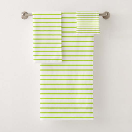 Lime Green Lines White Bad Handdoek (Insitu)