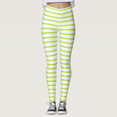 Lime Green Lines White Leggings (Voorkant)