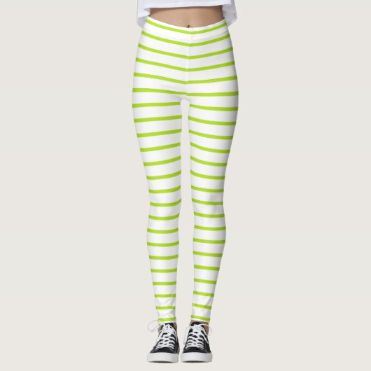 Lime Green Lines White Leggings (Voorkant)