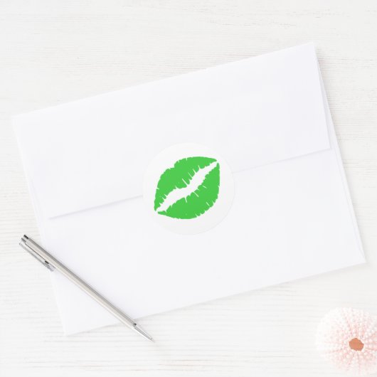 Lime Green Lipstick Print Ronde Sticker (Envelop)