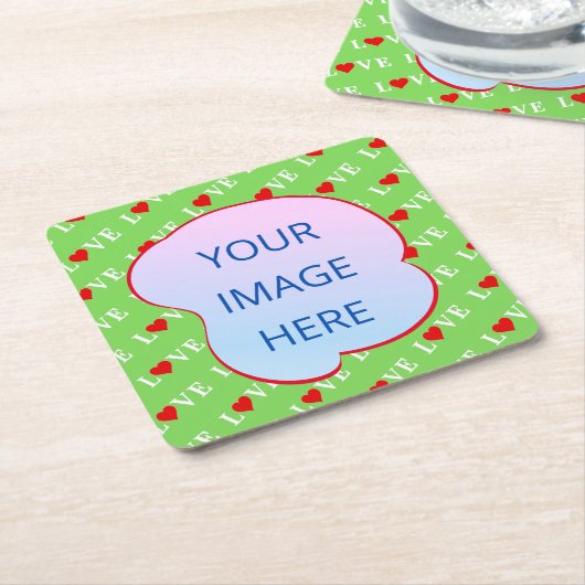 Lime Green LOVE Kartonnen Onderzetters (Schuin)