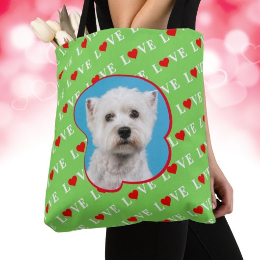 Lime Green LOVE Modern Elegant Green Custom Photo Tote Bag