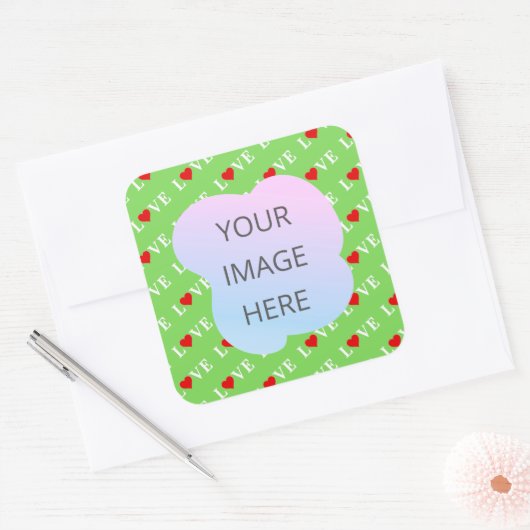 Lime Green LOVE Vierkante Sticker (Envelop)