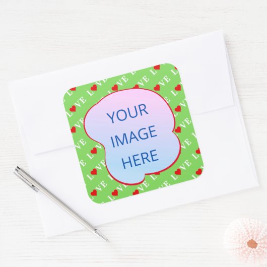 Lime Green LOVE Vierkante Sticker (Envelop)