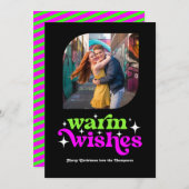 Lime Green & Magenta Moderne Retro Kerstfoto Feestdagenkaart (Voorkant / Achterkant)