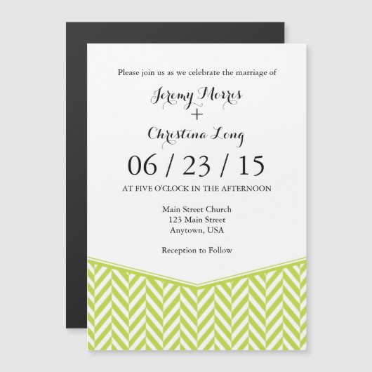 Lime Green Magnetic Herringbone Wedding Invite Magnetische Uitnodiging (Voorkant / Achterkant)