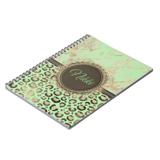 Lime Green Marble Glittery Leopard Notitieboek (Linkerzijde)