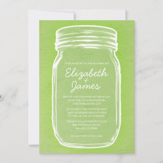 Lime Green Mason Jar Wedding Invitations Kaart (Voorkant)