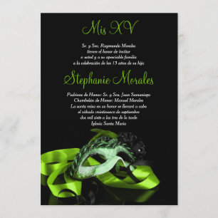 Lime Green Masquerade Quinceanera Uitnodiging