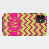 Lime Green met roze Chevron Pattern Custom Monogra Case-Mate iPhone Case (Achterkant (horizontaal))
