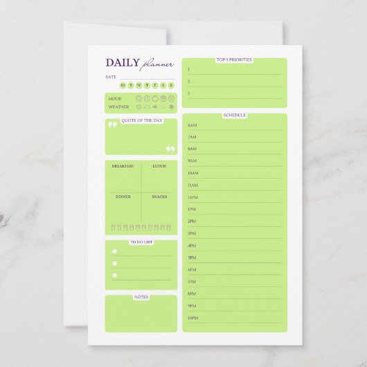 Lime Green Minimalist Daily Planner Template Feestdagenkaart (Voorkant)