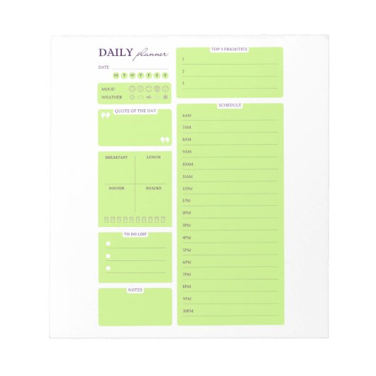 Lime Green Minimalist Daily Planner Template Notitieblok (Voorkant)
