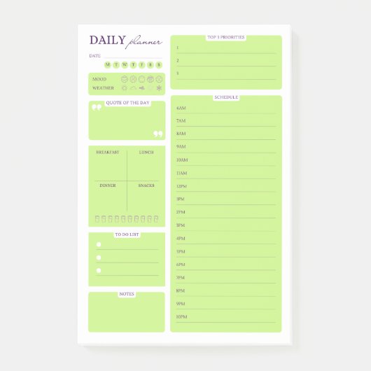 Lime Green Minimalist Daily Planner Template Post-it® Notes (Voorkant)