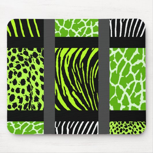 Lime Green Mixed Animal Print Muismat (Voorkant)