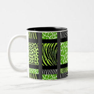 Lime Green Mixed Animal Print Tweekleurige Koffiemok