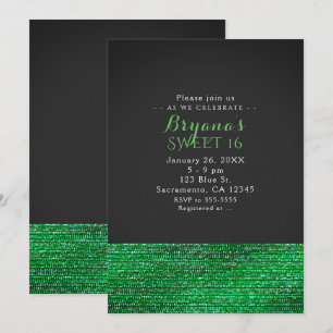 Lime Green Modern Glam Sequins Party Invitations Kaart