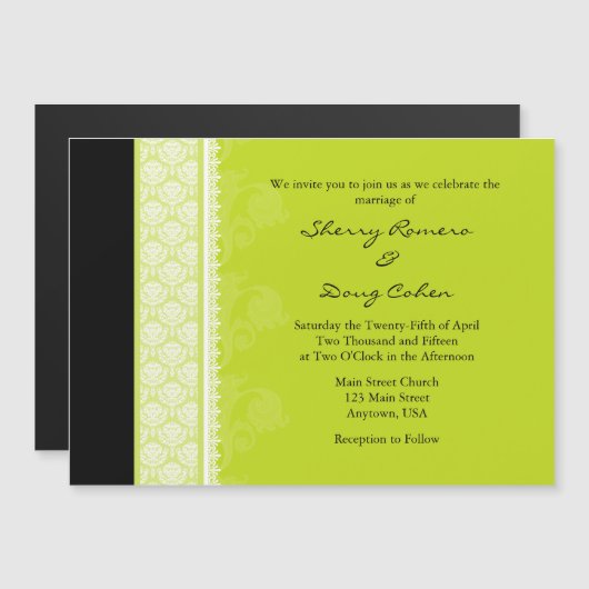 Lime Green Modern Magnetic Wedding Invitation Magnetische Uitnodiging (Voorkant / Achterkant)