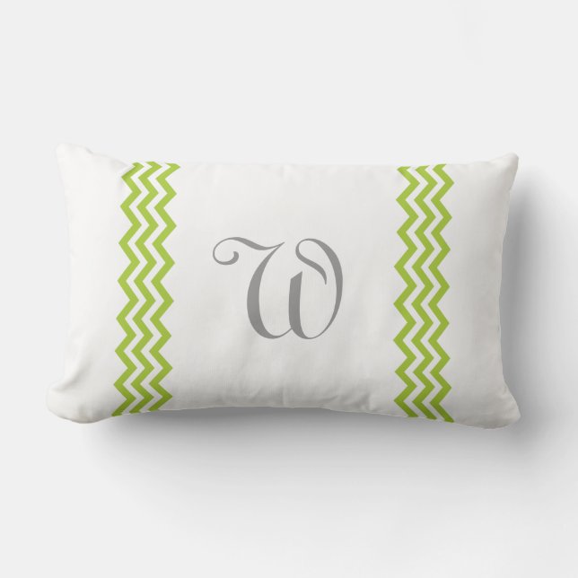 Lime Green Monogram Chevron Toss Pillow Kussen (Voorkant)