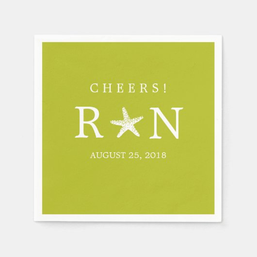 Lime Green Monogram Starfish | Weddenschap Servetten (Voorkant)