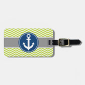 Lime Green Nautical Anchor Chevron Bagagelabel (Voorkant horizontaal)