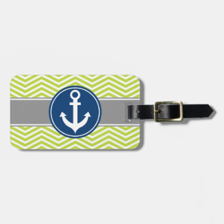 Lime Green Nautical Anchor Chevron Bagagelabel