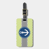 Lime Green Nautical Anchor Chevron Bagagelabel (Voorkant verticaal)