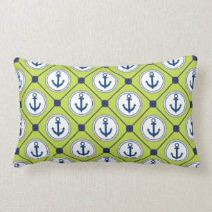 Lime Green Nautical Anchor Pattern Kussen