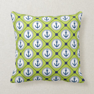 Lime Green Nautical Anchor Pattern Kussen