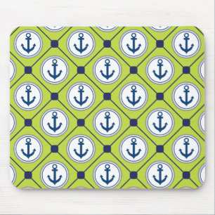 Lime Green Nautical Anchor Pattern Muismat