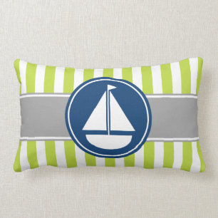 Lime Green Nautical Sailboat Stripes Kussen