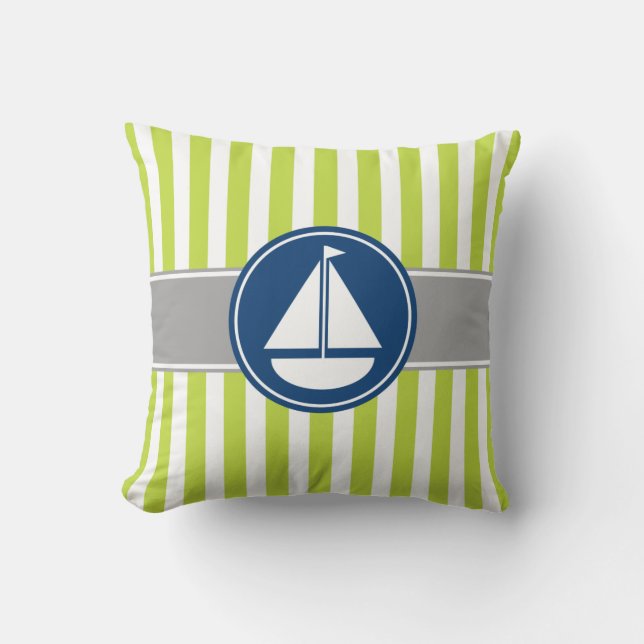 Lime Green Nautical Sailboat Stripes Kussen (Voorkant)
