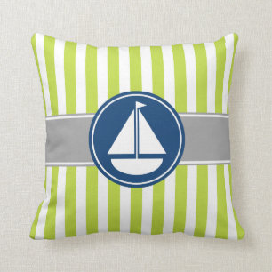 Lime Green Nautical Sailboat Stripes Kussen