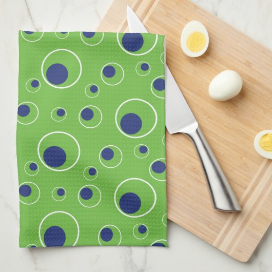 Lime Green Navy Blue Circles Stippen Keukenhanddoe Theedoek (Quarter Fold)