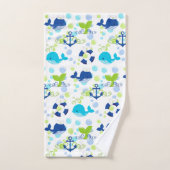 Lime Green Navy Blue Nautical Pattern Monogram Bad Handdoek (Handdoek)