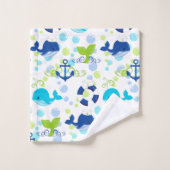 Lime Green Navy Blue Nautical Pattern Monogram Bad Handdoek (Wasdoekje)