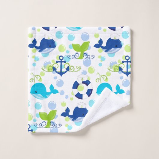 Lime Green Navy Blue Nautical Pattern Monogram Bad Handdoek (Wasdoekje)