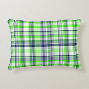 Lime Green, Navy Blue, White Preppy Madras Pset Accent Kussen