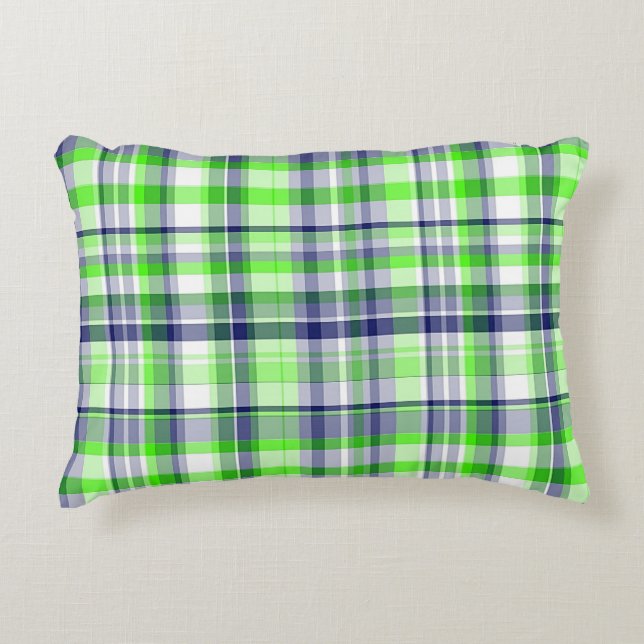 Lime Green, Navy Blue, White Preppy Madras Pset Accent Kussen (Voorkant)
