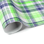 Lime Green, Navy Blue, White Preppy Madras Pset Cadeaupapier (Rol Hoek)