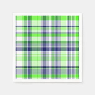 Lime Green, Navy Blue, White Preppy Madras Pset Servetten
