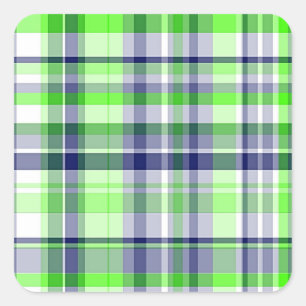 Lime Green, Navy Blue, White Preppy Madras Pset Vierkante Sticker